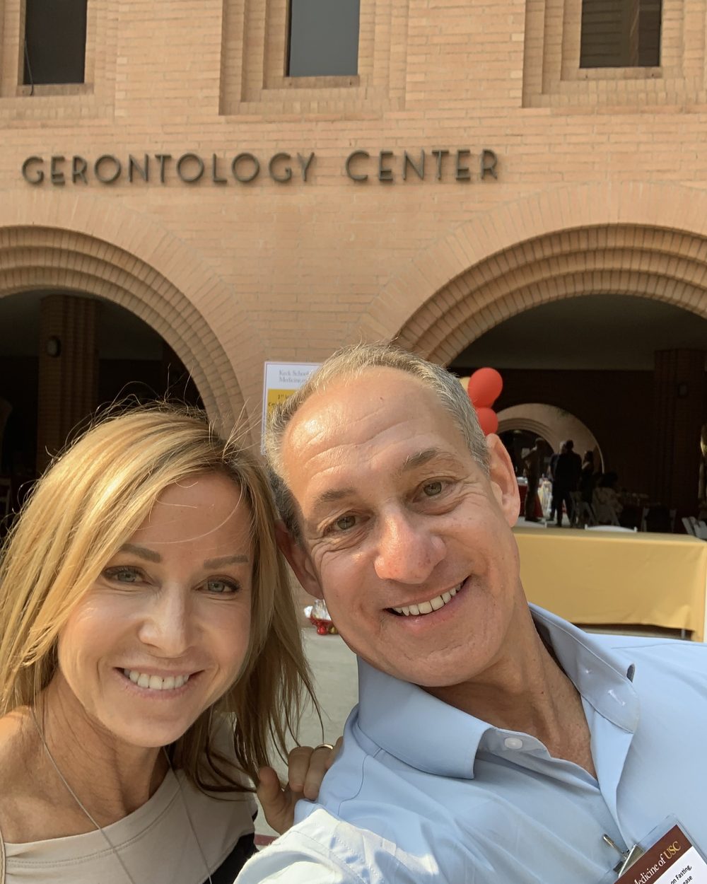 Ben and Loree in front of the USC Gerontology Center